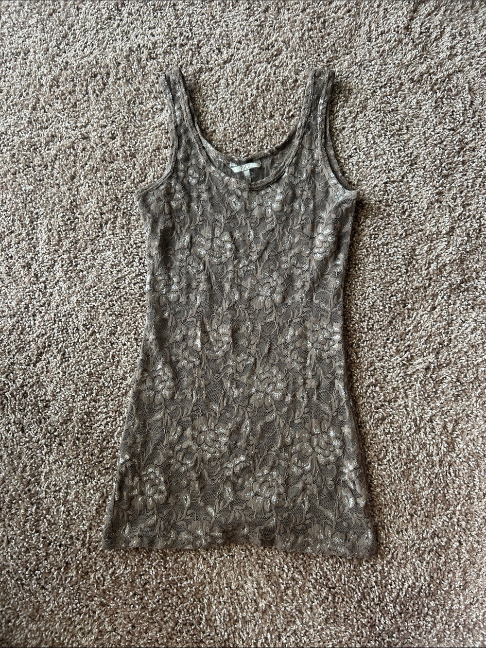BKE Taupe Lace Floral Scoop Neck Camisole
